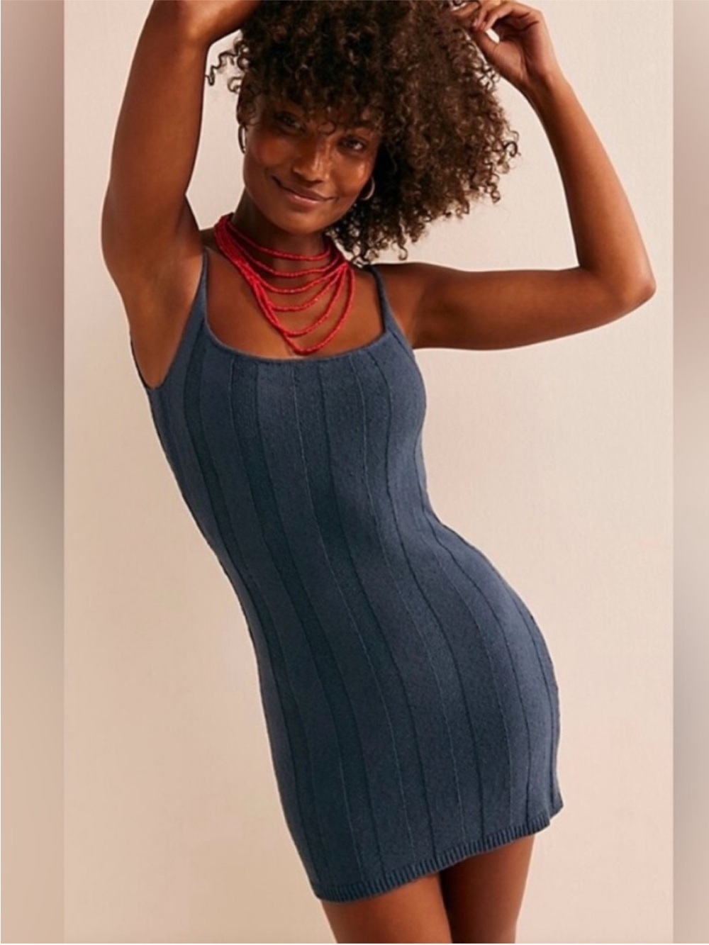 Free People Stellar Sweater Tank Mini Dress Knit Blue Beach